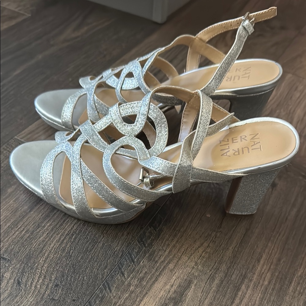 Naturalizer Silver Strappy Heels